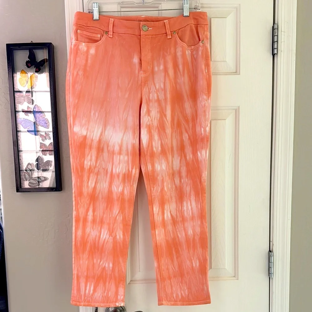 NEW Chico's Orange Tie Dye Ankle Denim Jeans Size 1.5 - Picture 1 of 5
